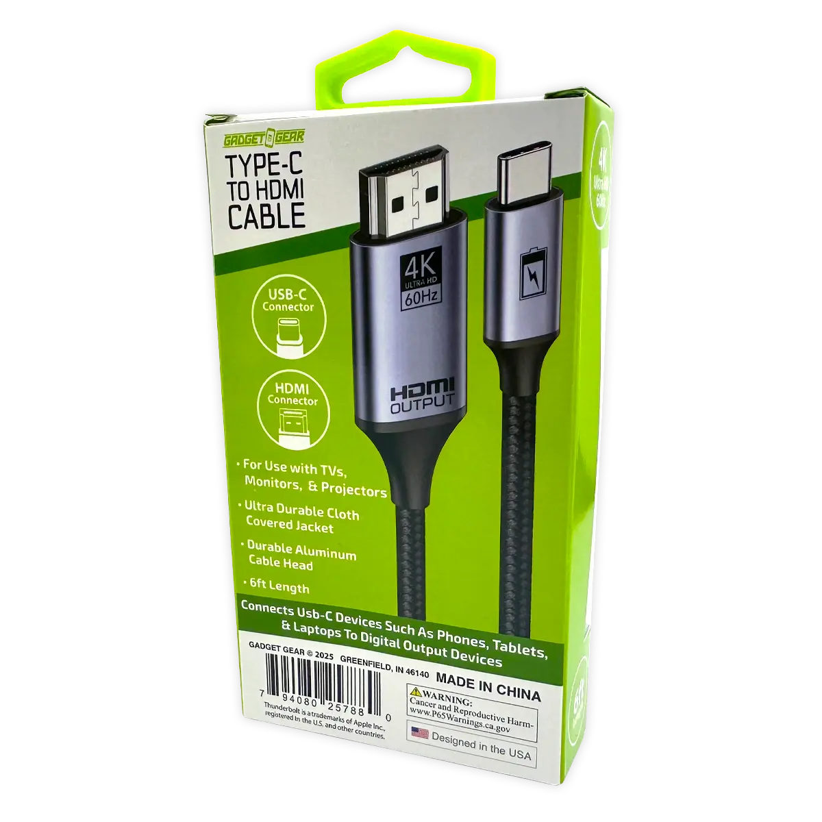 USB-C to HDMI Adapter Cable 6FT 4K Ultra HD 60hz - Store Surplus No Display - 6 Pieces Per Pack 25788L STORE SURPLUS