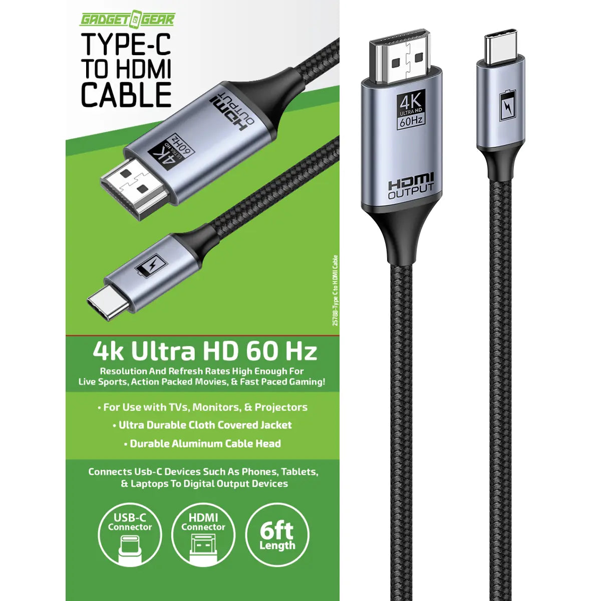 USB-C to HDMI Adapter Cable 6FT 4K Ultra HD 60hz - Store Surplus No Display - 6 Pieces Per Pack 25788L STORE SURPLUS