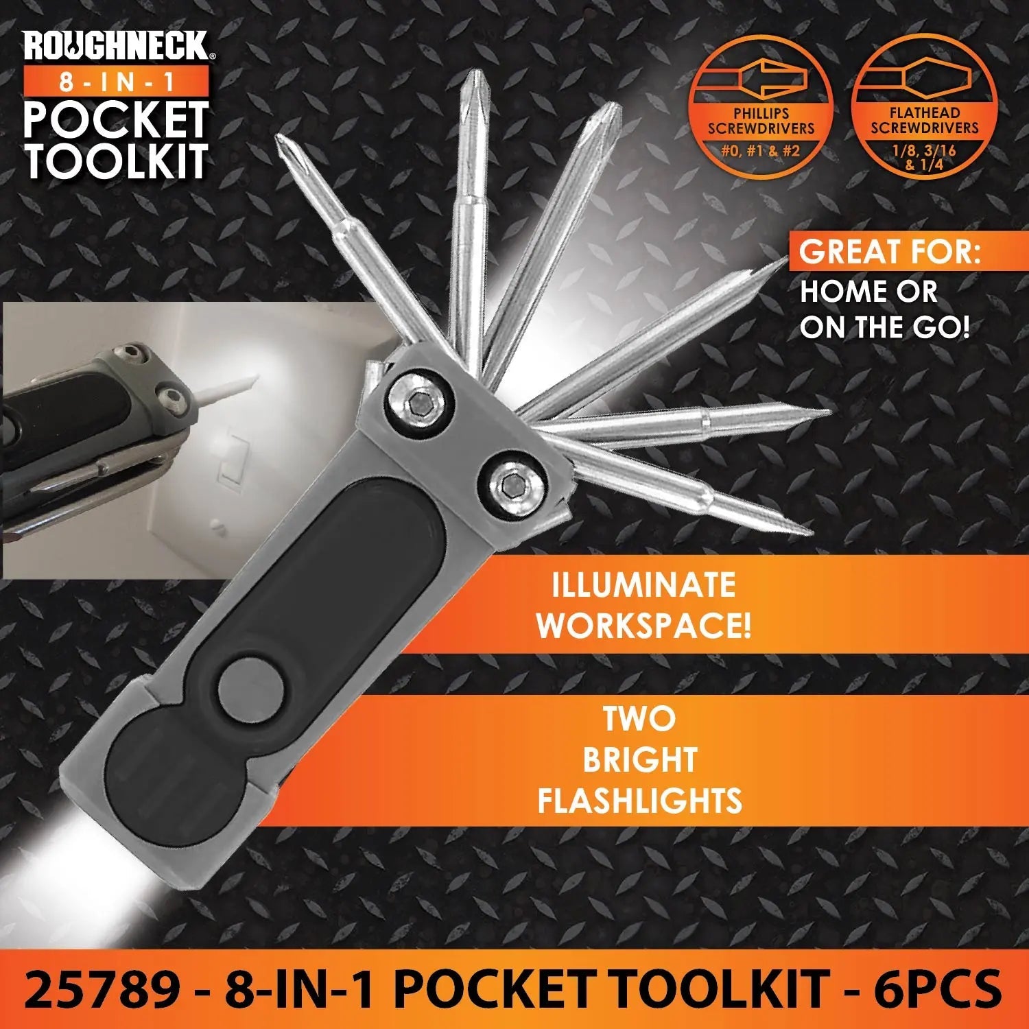 8-In-1 Pocket Toolkit Multi-Tool with Lights - 6 Pieces Per Retail Ready Display 25789 - NOVELTY INC WHOLESALE