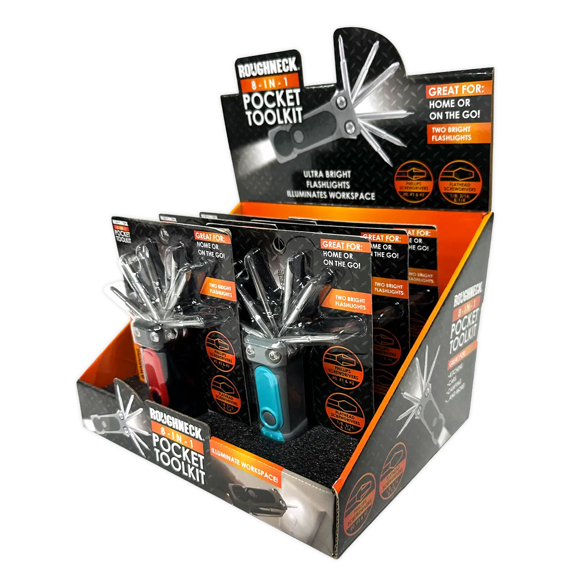 8-In-1 Pocket Toolkit Multi-Tool with Lights - 6 Pieces Per Retail Ready Display 25789 - NOVELTY INC WHOLESALE