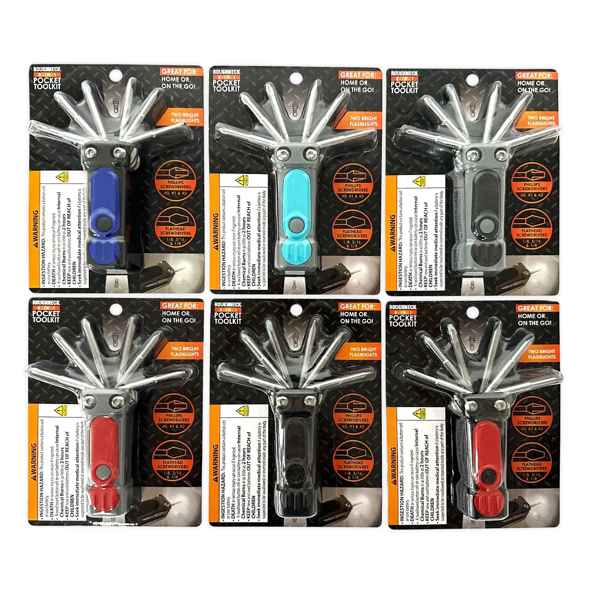 8-In-1 Pocket Toolkit Multi-Tool with Lights - 6 Pieces Per Retail Ready Display 25789 ROUGHNECK