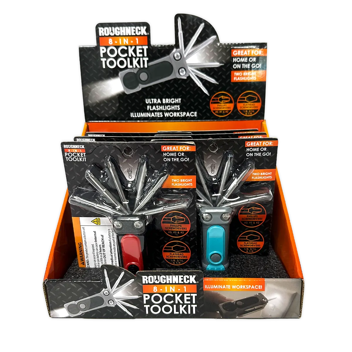 8-In-1 Pocket Toolkit Multi-Tool with Lights - 6 Pieces Per Retail Ready Display 25789 - NOVELTY INC WHOLESALE