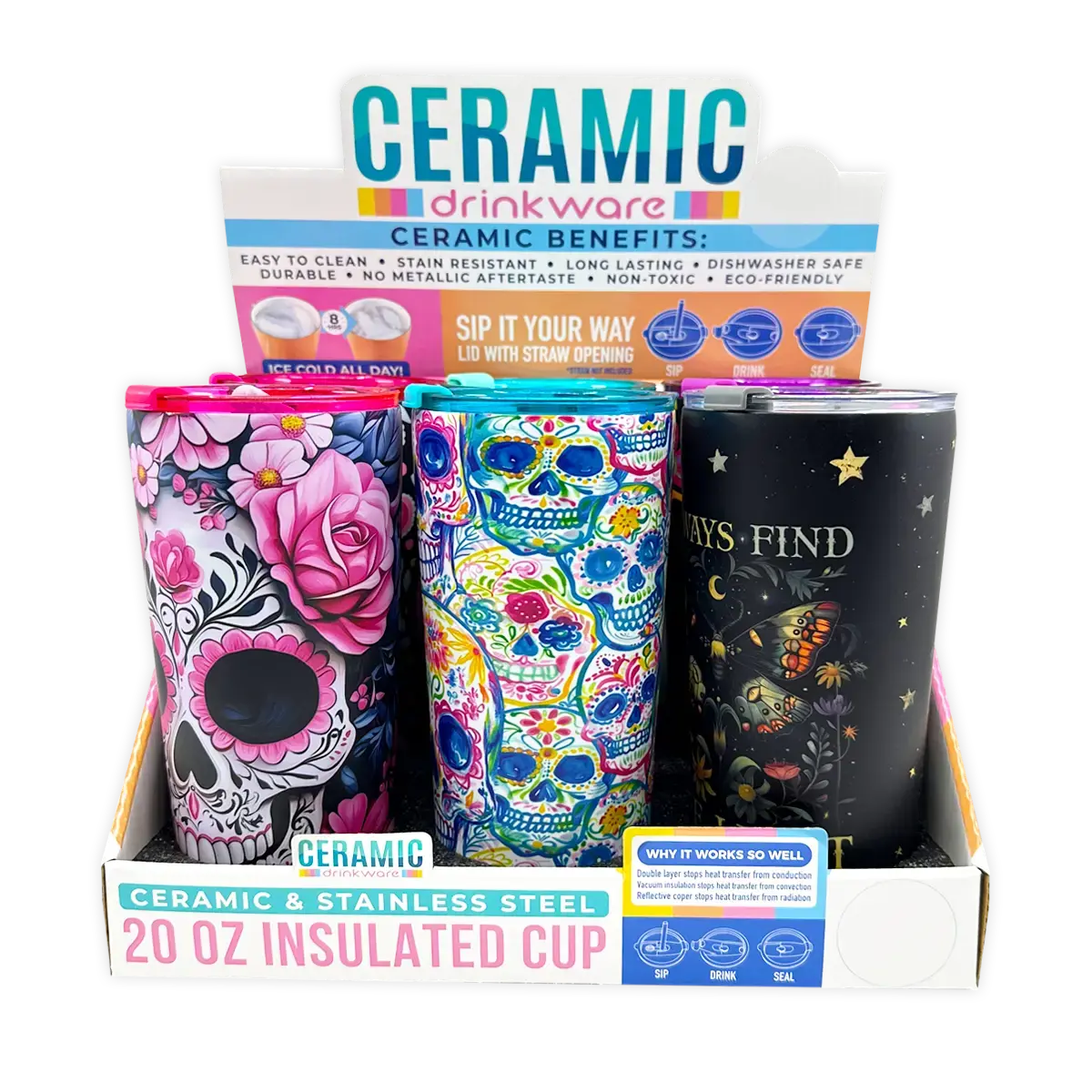 SipTrendz Ceramic 20oz Insulated Cups - 6 Pieces Per Retail Ready Display 25809 NOVELTY INC