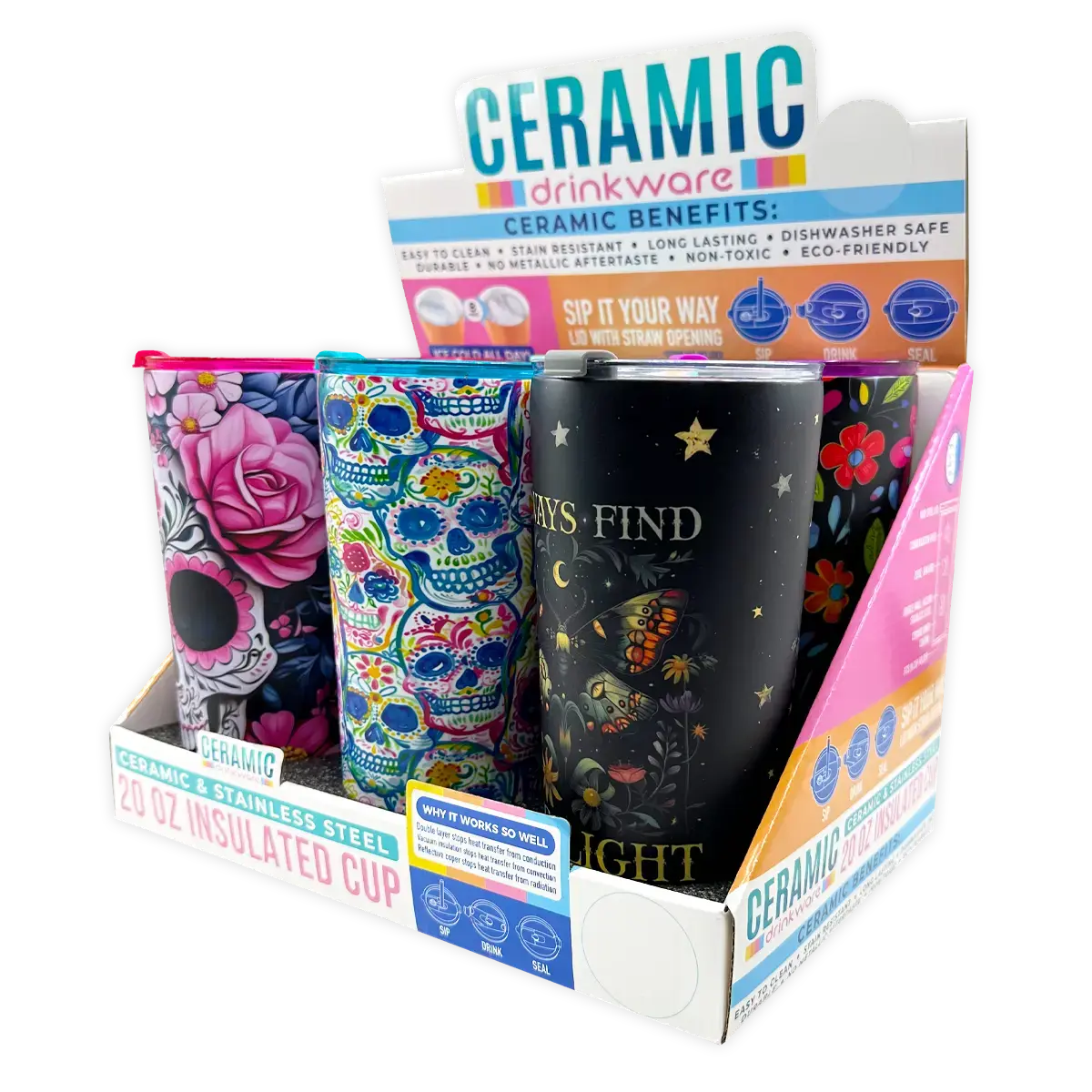 SipTrendz Ceramic 20oz Insulated Cups - 6 Pieces Per Retail Ready Display 25809 NOVELTY INC