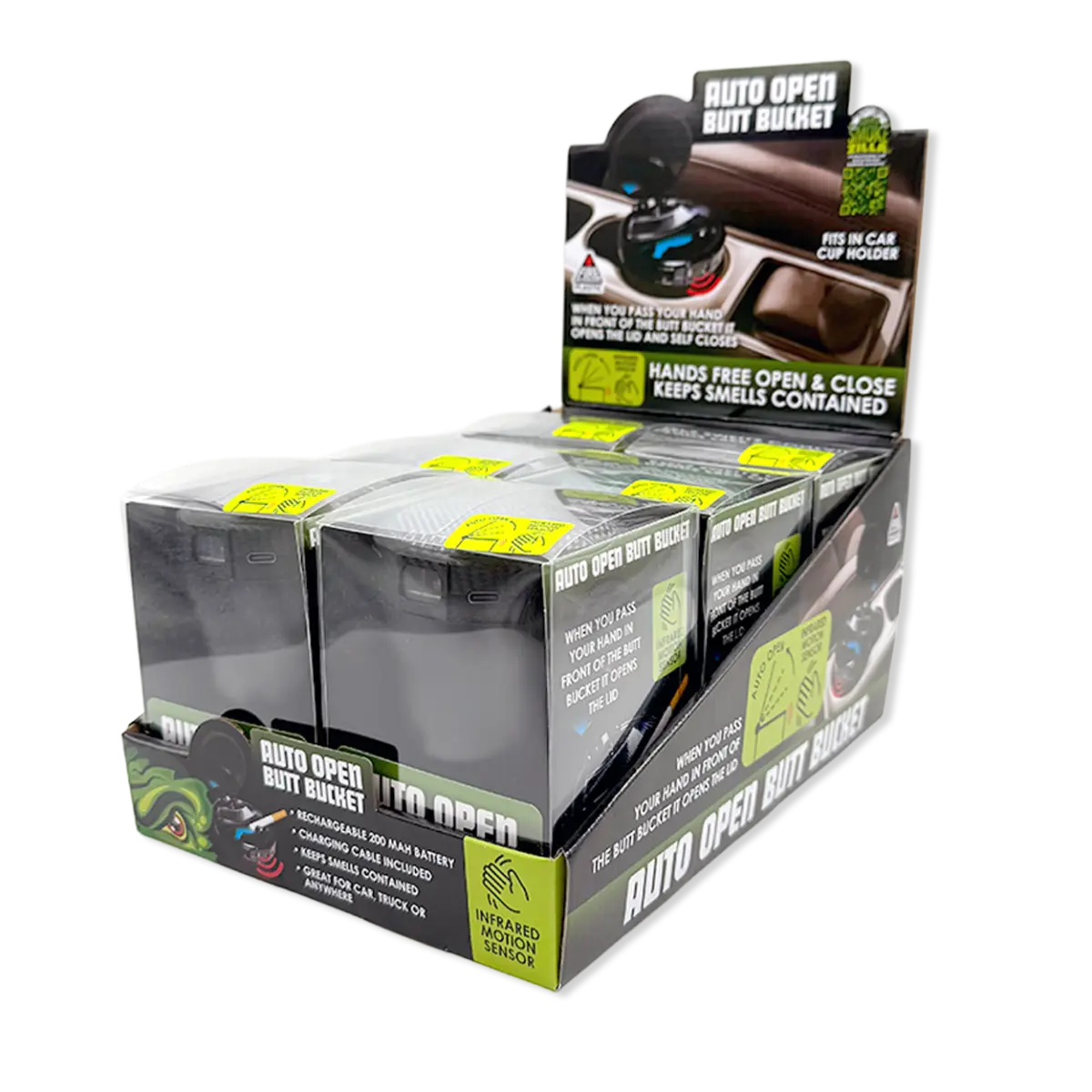 Auto Open Butt Bucket - 6 Per Retail Ready Wholesale Display 25851 SMOKEZILLA