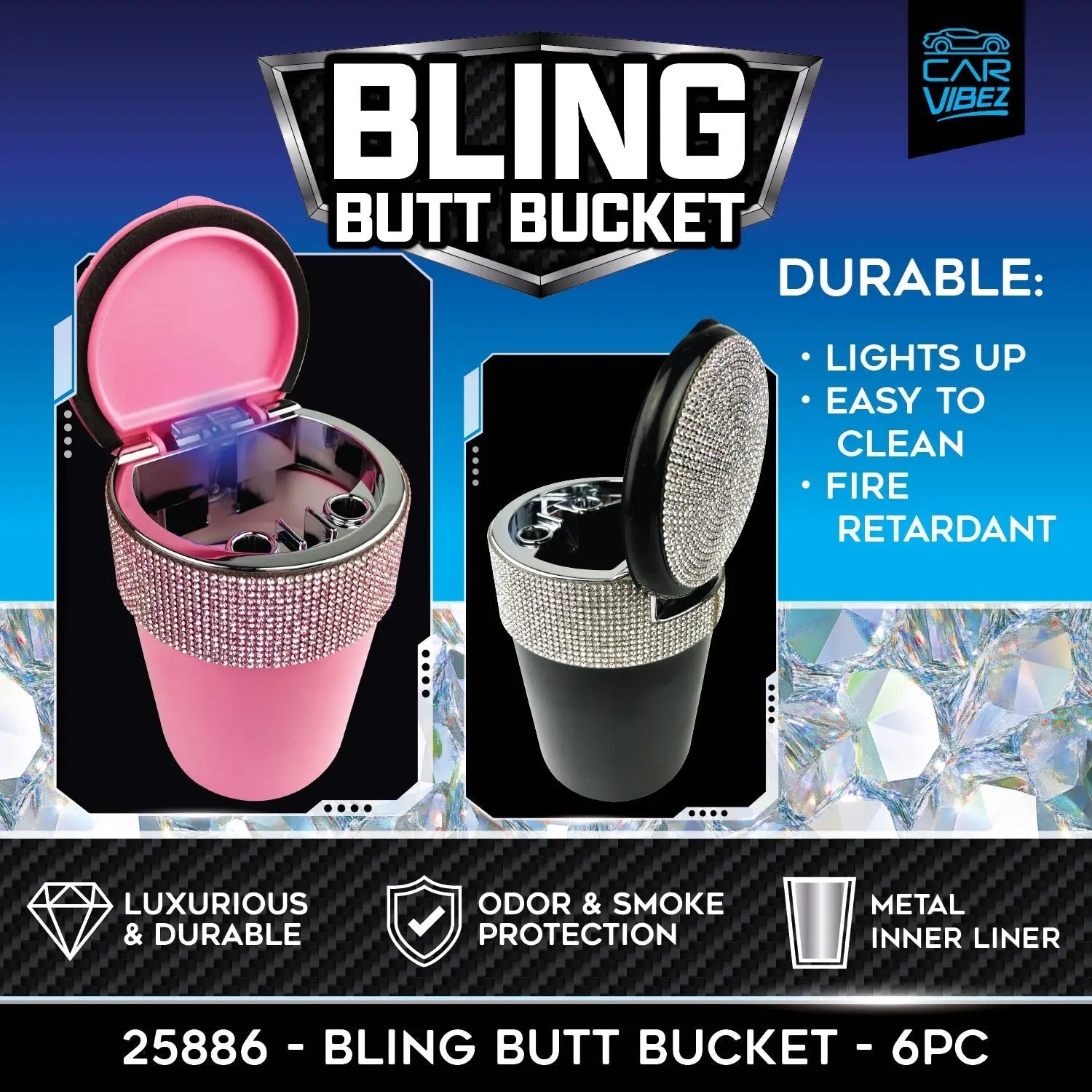 Bling Butt Bucket Ashtray with LED Light - 6 Pieces Per Retail Ready Display 25886 - NOVELTY INC WHOLESALE
