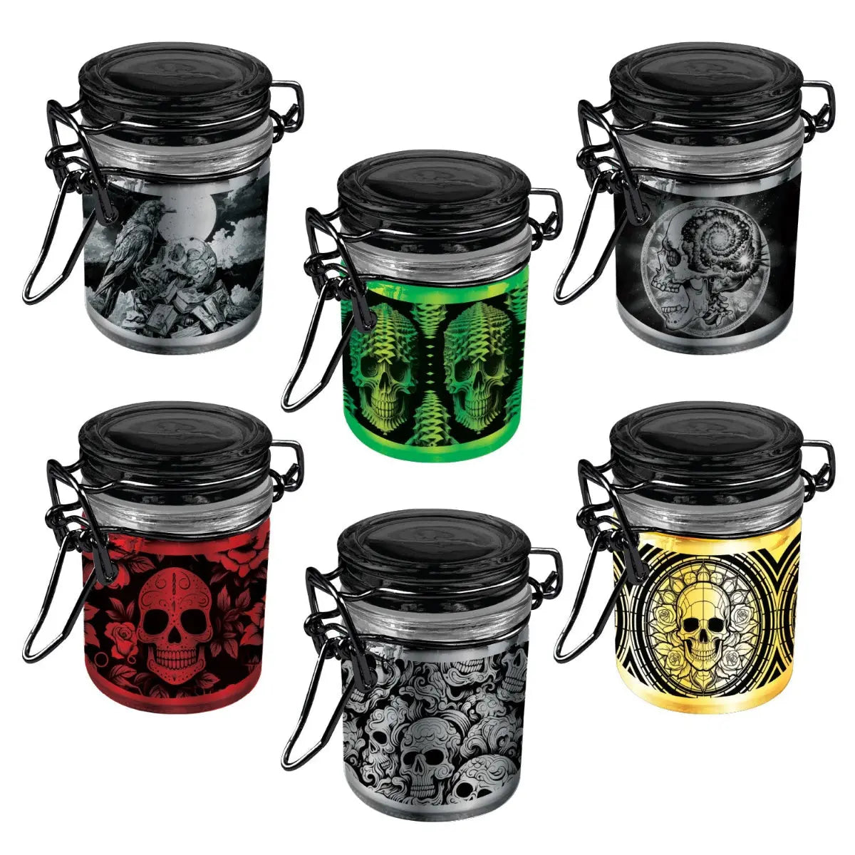 Metallic Smell Proof Glass Storage Jar with Hinged Lid- 6 Pieces Per Retail Ready Display 25891 SMOKEZILLA