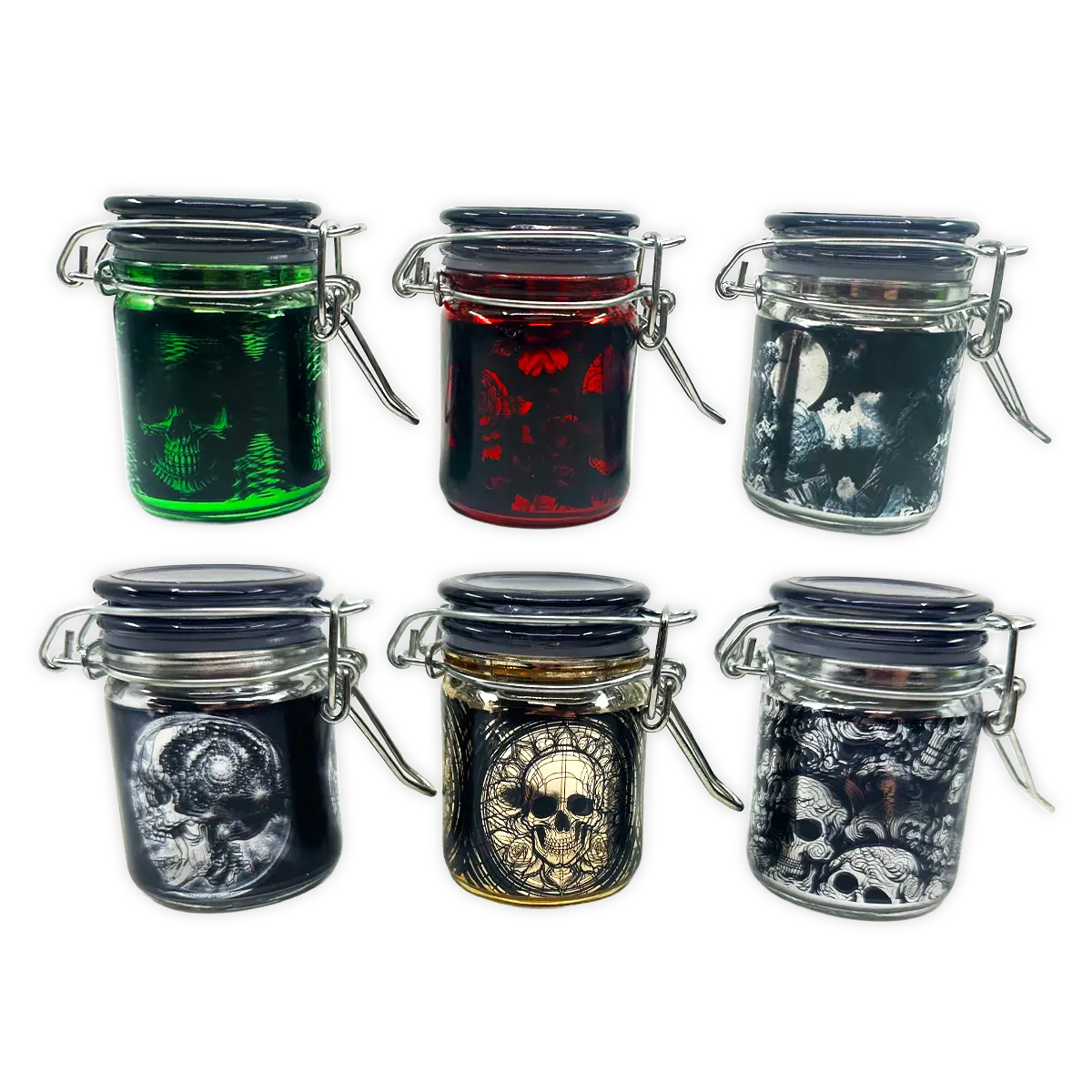 Metallic Smell Proof Glass Storage Jar with Hinged Lid- 6 Pieces Per Retail Ready Display 25891 SMOKEZILLA