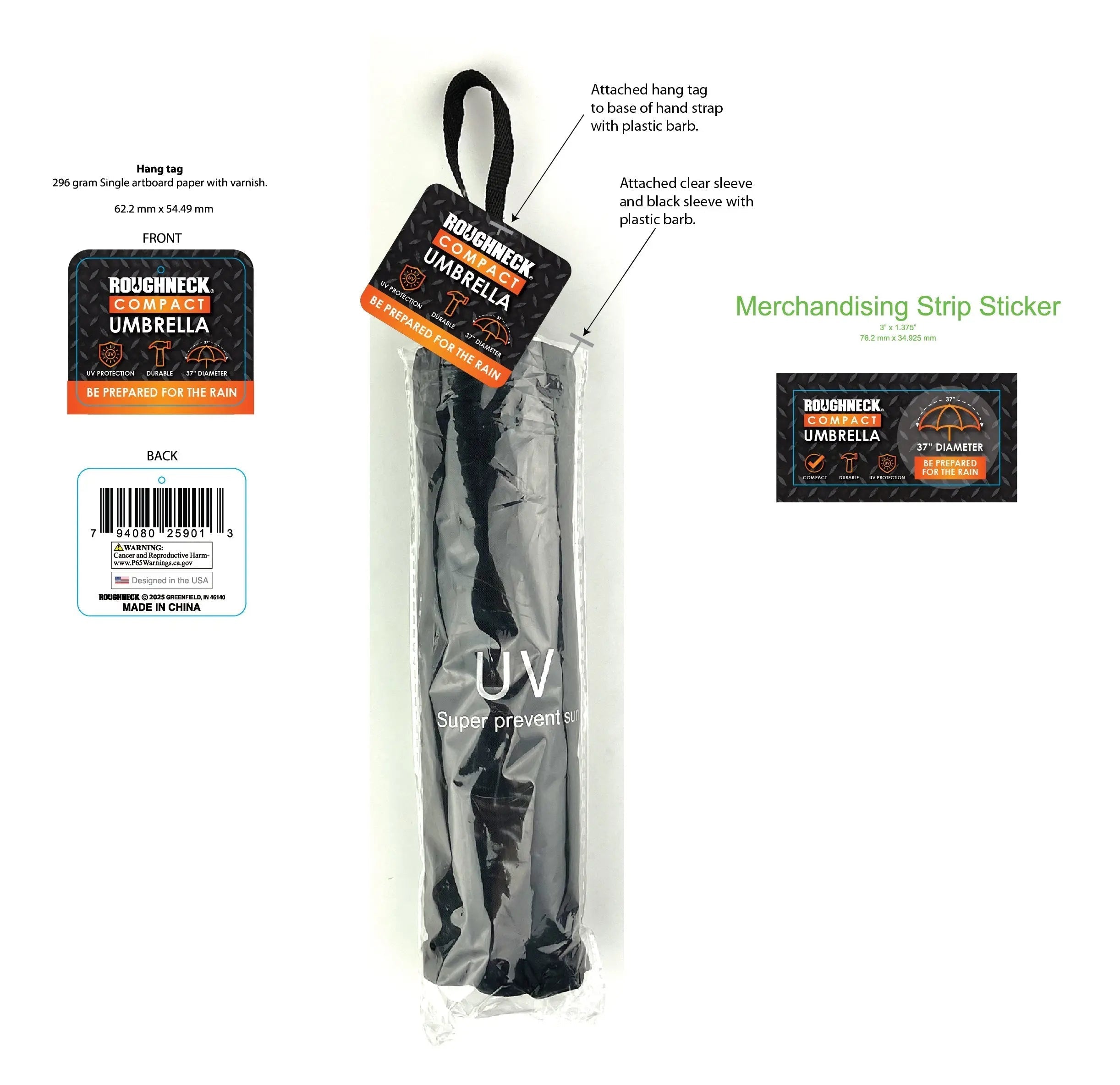 Compact Umbrella Merchandising Strip - 6 Pieces Per Retail Ready Display 25901 - NOVELTY INC WHOLESALE