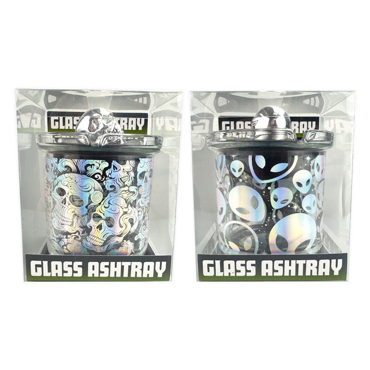 Glass Ashtray with Chrome Lid - 6 Pieces Per Retail Ready Display 25945 SMOKEZILLA