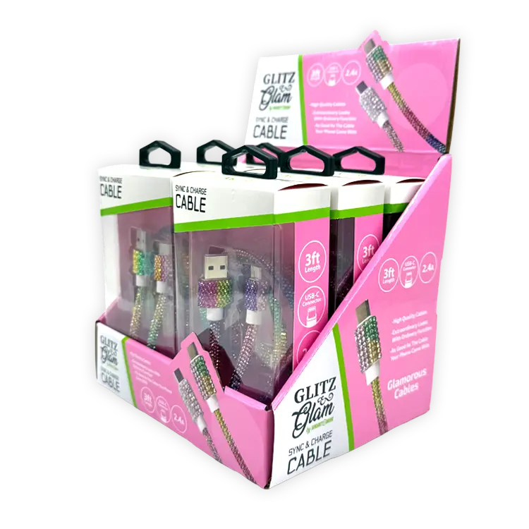 Glitz N Glam 3FT 2.4Amp Type-C Sync & Charge Cable - 6 Pieces Per Retail Ready Display 25948 WHOLESALE