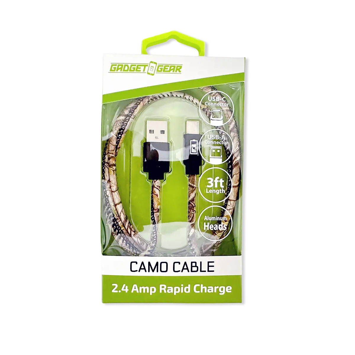 Charging Cable Camo USB-to-USB-C 3FT - 6 Pieces Per Retail Ready Display 25972 GADGET GEAR