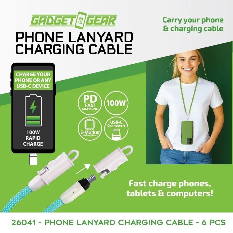 Phone Lanyard 100W Charging Cable - 6 Pieces Per Retail Ready Display 26041 GADGET GEAR