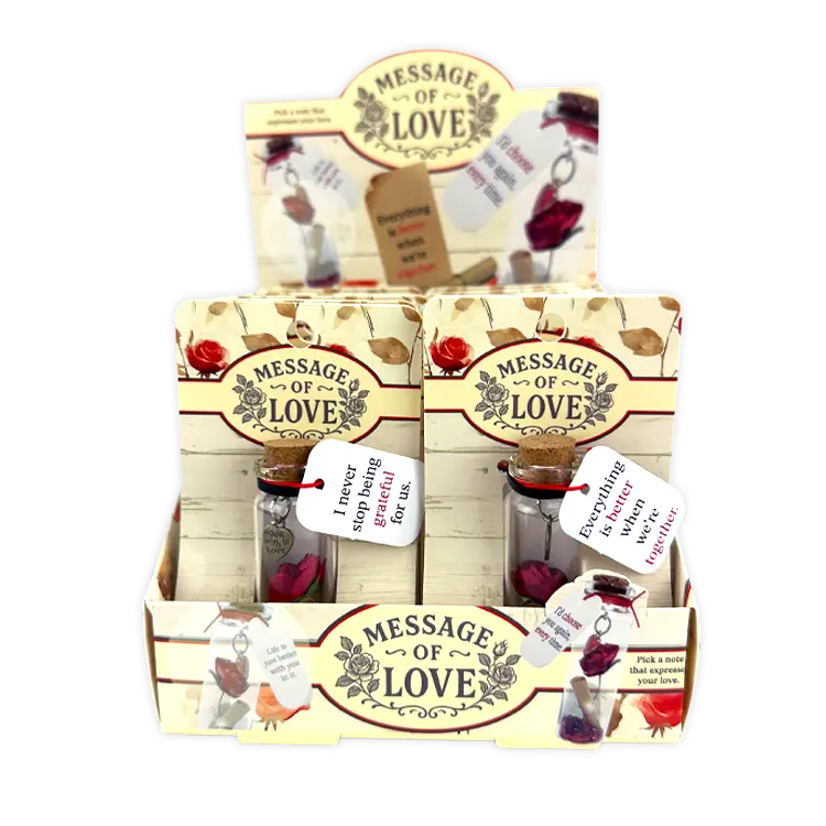 Rose with Message of Love in a Bottle - 12 Pieces Per Retail Ready Display 26083 WHOLESALE