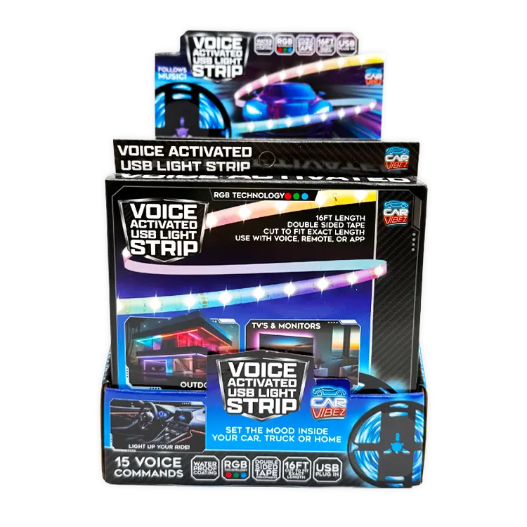 Voice Activated USB Mood Light Strip 16FT - 6 Pieces Per Retail Ready Display 26104 CAR VIBEZ