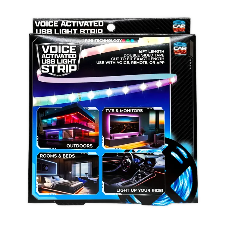 Voice Activated USB Mood Light Strip 16FT - 6 Pieces Per Retail Ready Display 26104 CAR VIBEZ