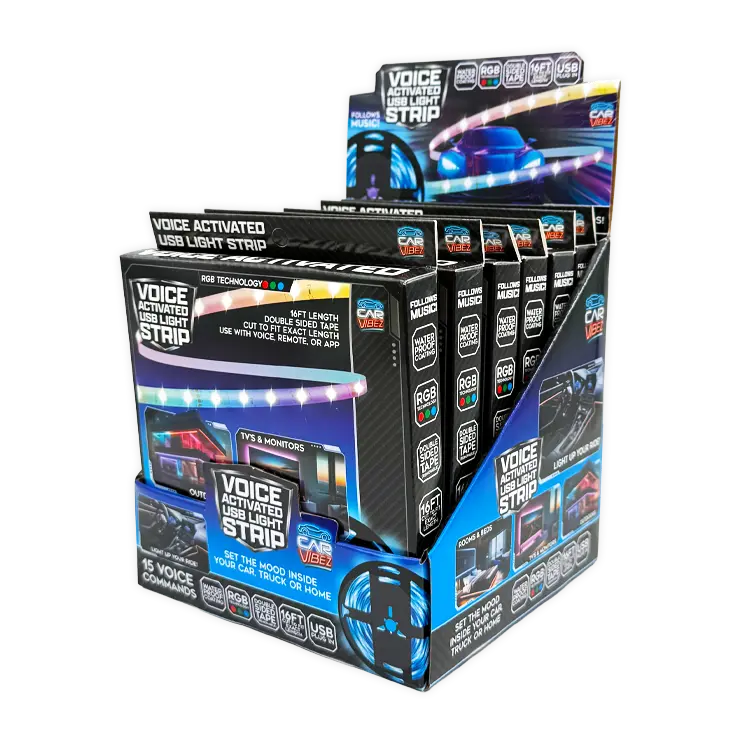 Voice Activated USB Mood Light Strip 16FT - 6 Pieces Per Retail Ready Display 26104 CAR VIBEZ