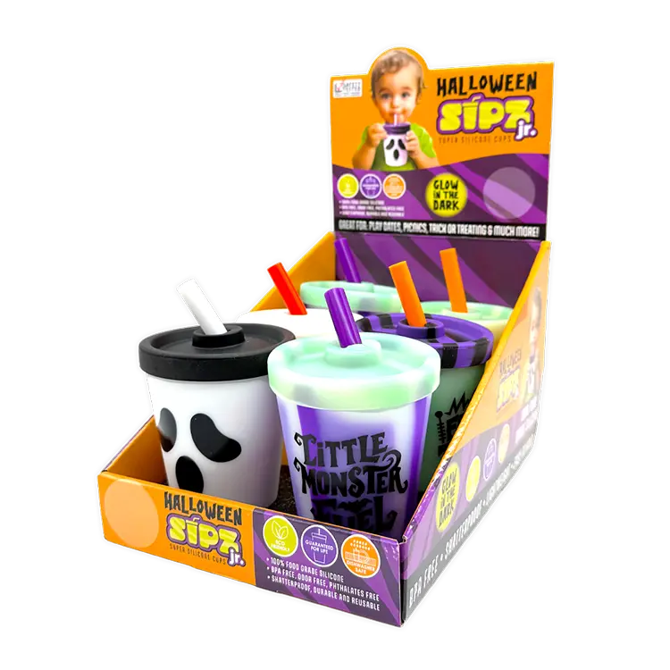 Silicone 8oz Halloween Kids Toddler Super Cups - 6 Pieces Per Retail Ready Display 26152 WHOLESALE