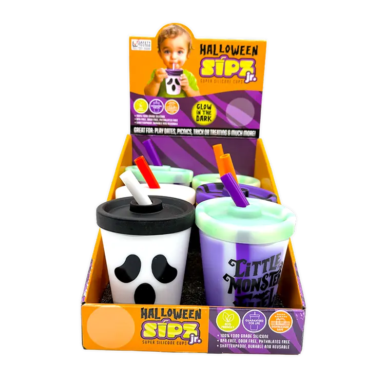 Silicone 8oz Halloween Kids Toddler Super Cups - 6 Pieces Per Retail Ready Display 26152 WHOLESALE