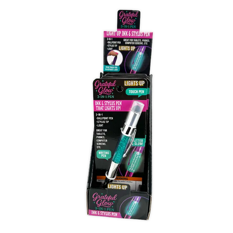 Grateful Glow 3-In-1 Light-Up Glitter Pen Stylus - 6 Pieces Per Retail Ready Display 26157 NOVELTY INC