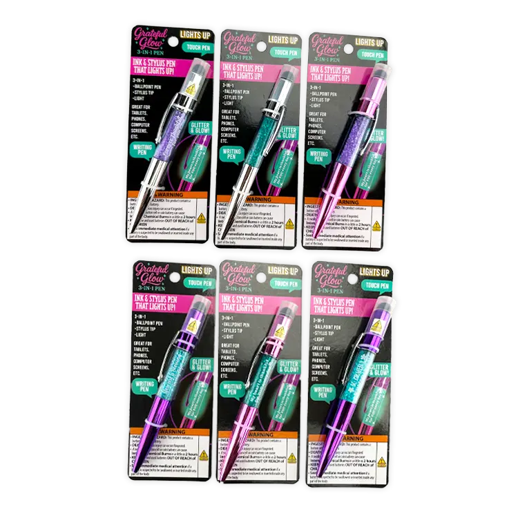 Grateful Glow 3-In-1 Light-Up Glitter Pen Stylus - 6 Pieces Per Retail Ready Display 26157 NOVELTY INC