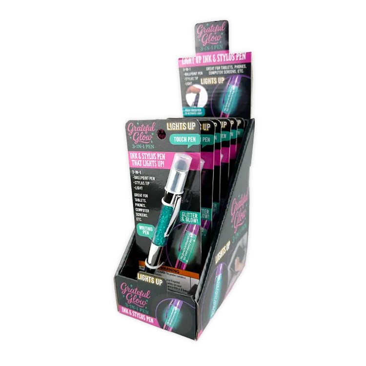 Grateful Glow 3-In-1 Light-Up Glitter Pen Stylus - 6 Pieces Per Retail Ready Display 26157 NOVELTY INC