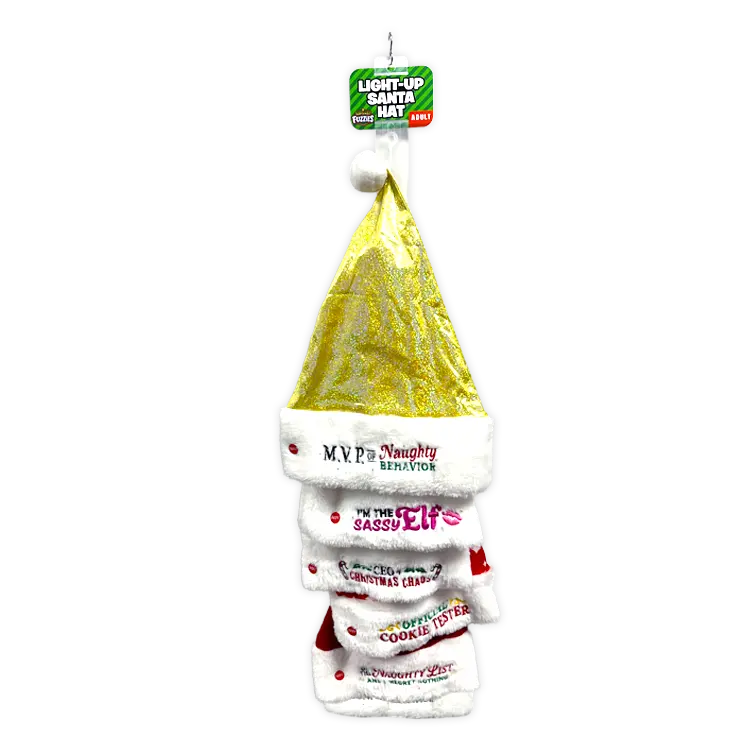 Light Up Christmas Santa Winter Hat with Merchandising Hang Strip - 6 Pieces Per Pack 26170 WHOLESALE