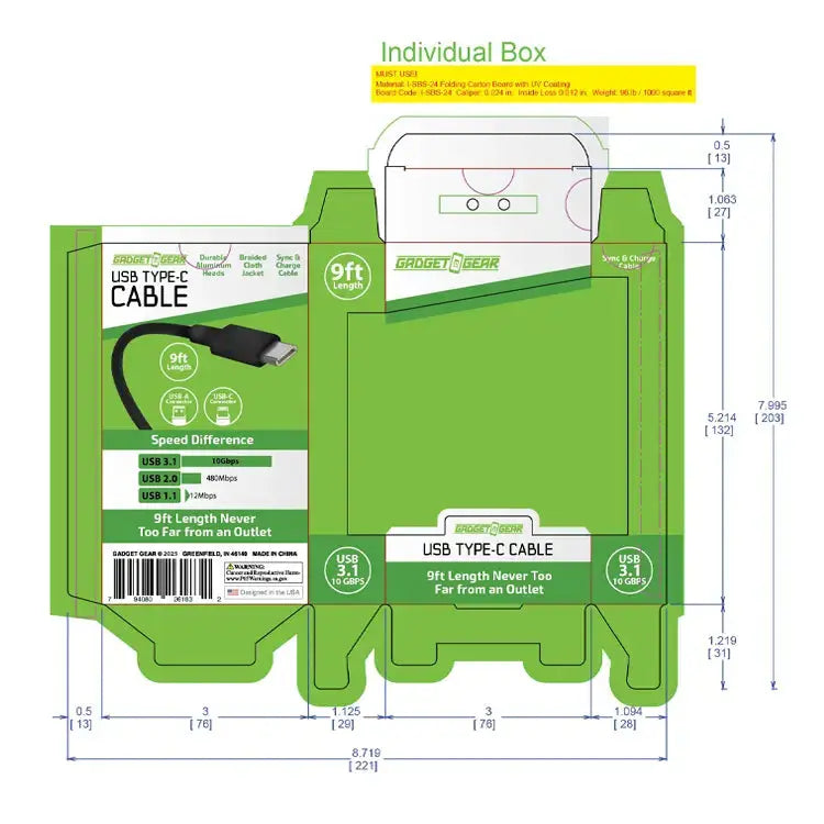 Charging Cable USB-A-to-USB-C 9FT - 6 Pieces Per Retail Ready Display 26183 WHOLESALE