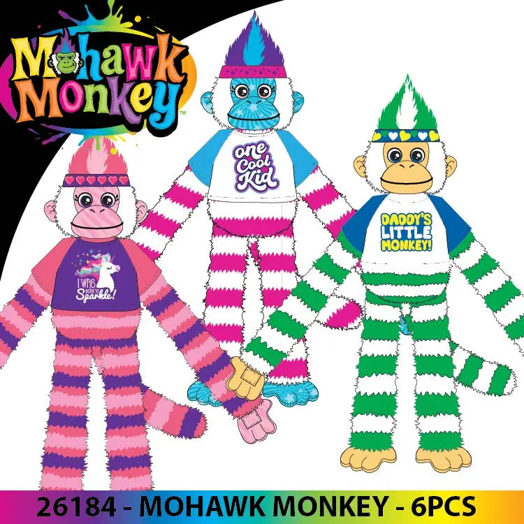 Mohawk Monkey with Merchandising Hang Strip - 6 Pieces Per Pack 26184 KIPP BROTHERS