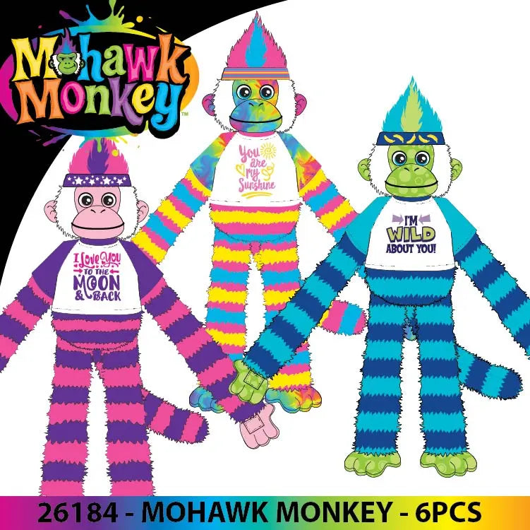Mohawk Monkey with Merchandising Hang Strip - 6 Pieces Per Pack 26184 KIPP BROTHERS