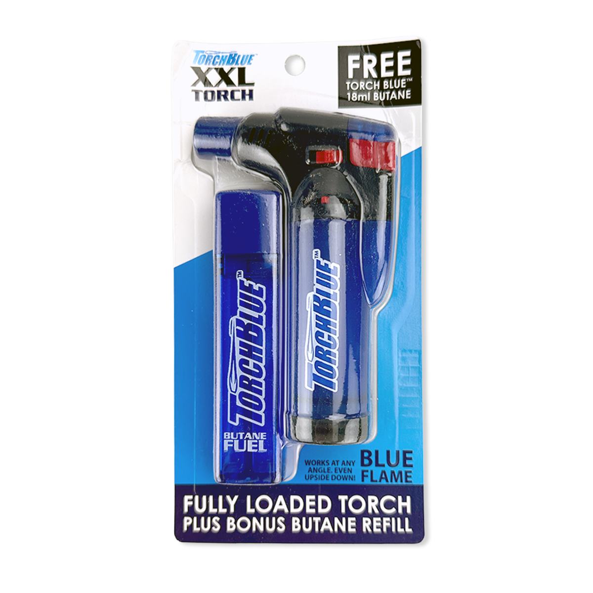XXL Torch Lighter with Bonus Butane Refill Blister 2-Pack Sets - 6 Sets Per Display 26244 TORCH BLUE