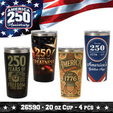 Patriotic 20oz Stainless Steel Cups - Store Surplus No Display - 4 Pieces Per Pack 26590L