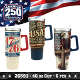 Patriotic 40oz Stainless Steel Cups - Store Surplus No Display - 6 Pieces Per Pack 26593L
