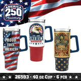 Patriotic 40oz Stainless Steel Cups - Store Surplus No Display - 6 Pieces Per Pack 26593L