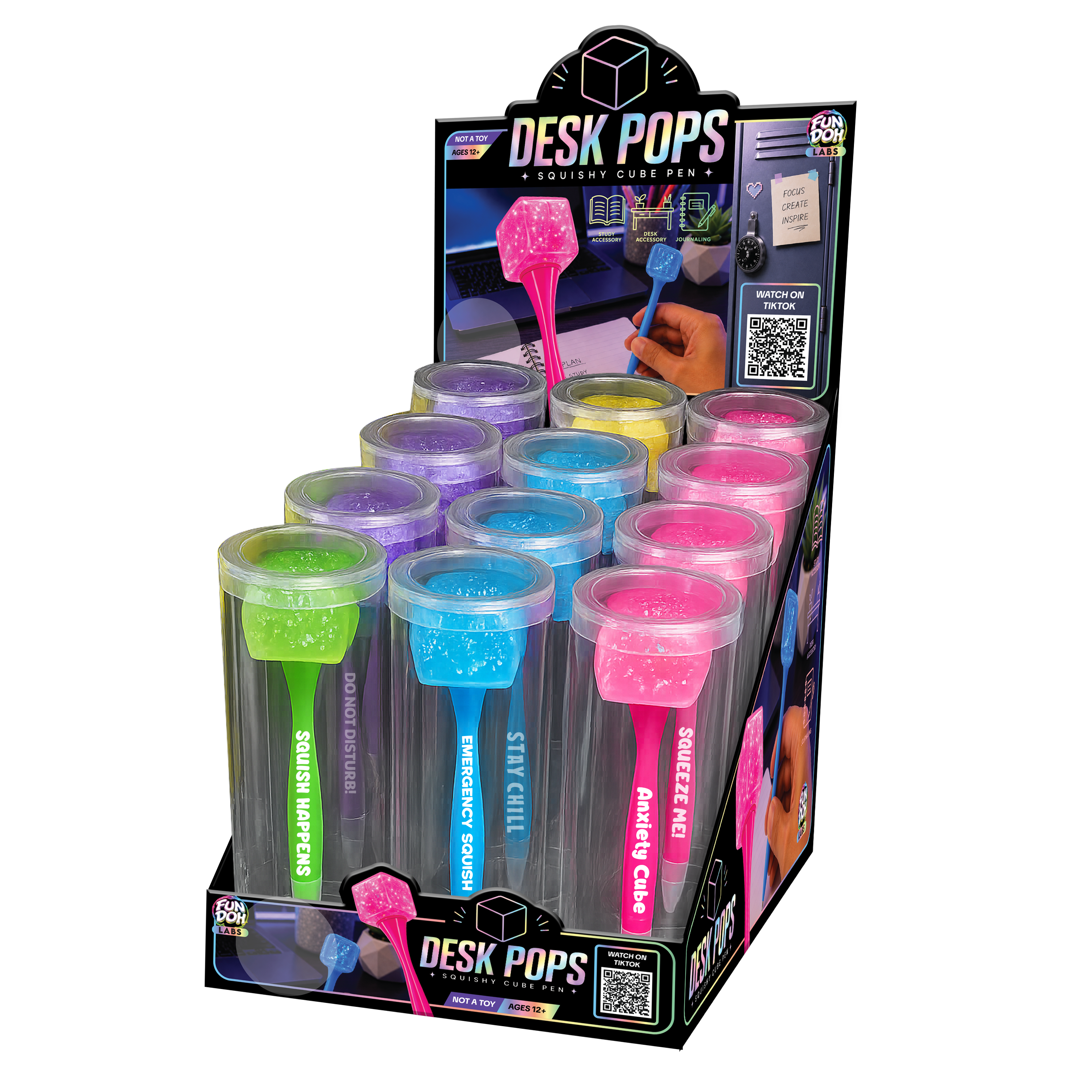 26728 Fun Doh Desk Pops Squishy Cube Pen - 12 Pieces Per Display 26728 ...