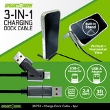 3-IN-1 Charging Dock 3FT USB-C Connector USB-A Adapter Cable - Store Surplus No Display - 6 Pieces Per Pack 26753L
