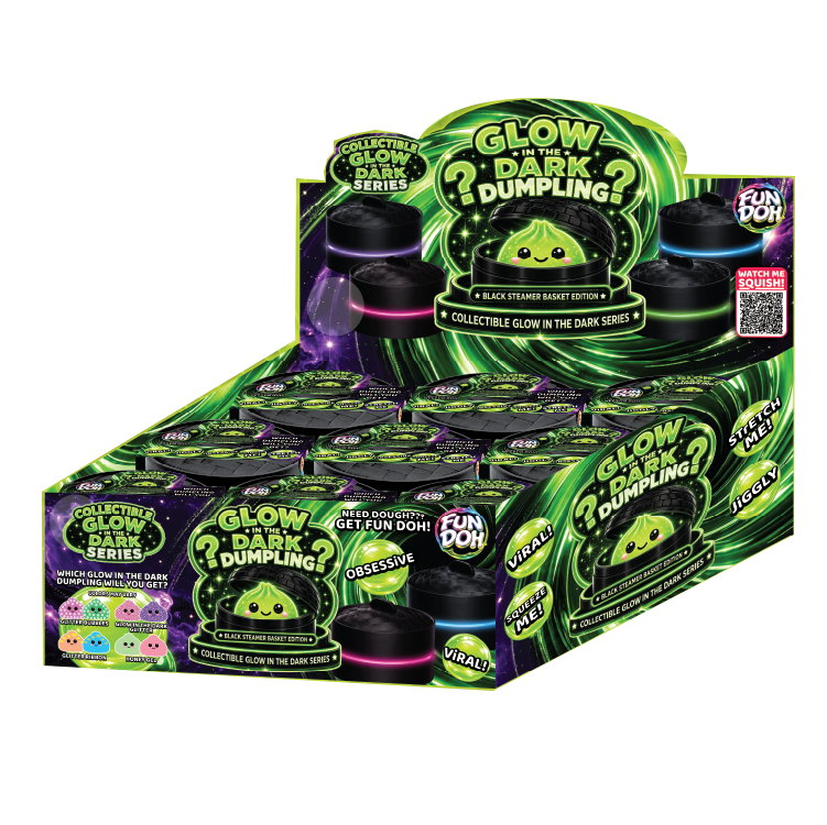 Fun Doh Squishy Glow-in-the-Dark Mystery Dumpling Black Steamer Toy - 12 Pieces Per Retail Ready Display 26788