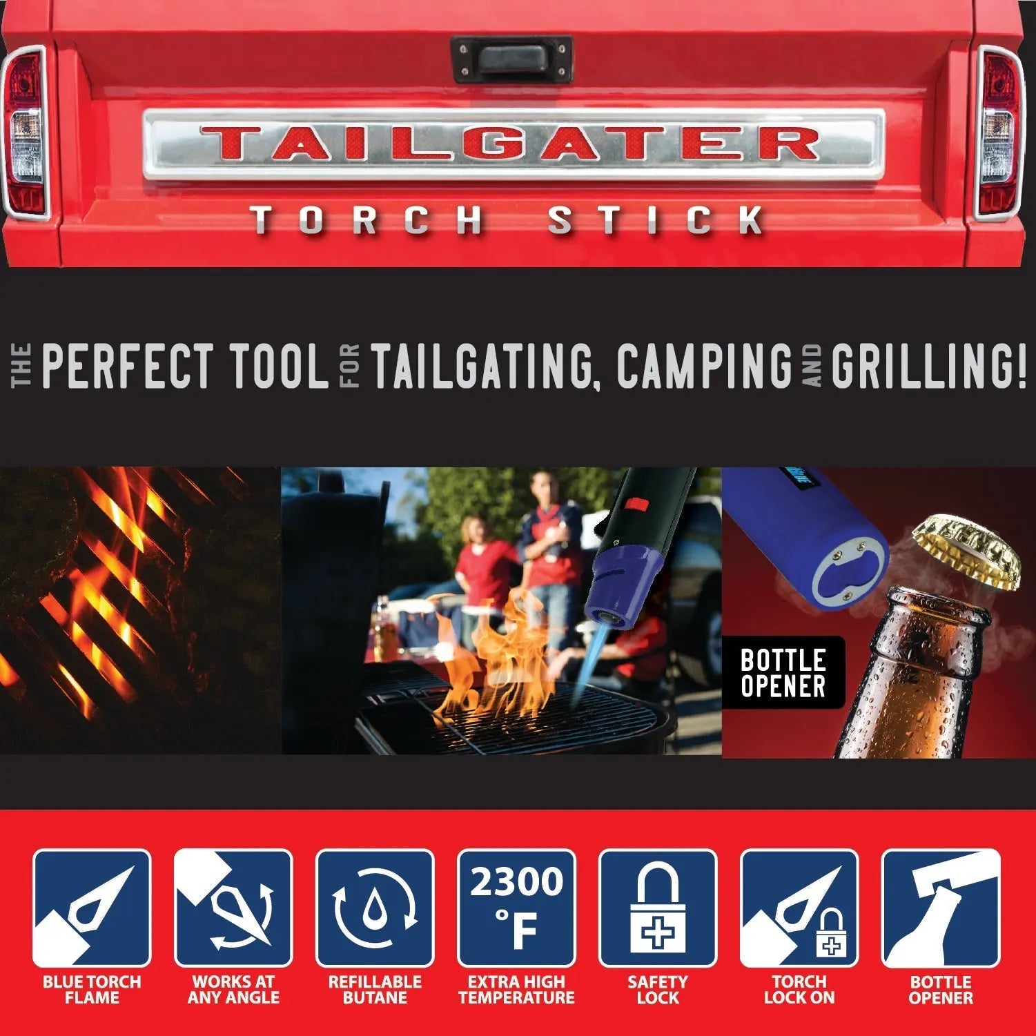 Tailgater Torch Stick Lighter With Bottle Opener - 12 Pieces Per Retail Ready Display 28174 WHOLESALE