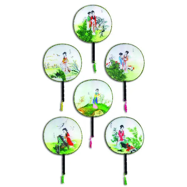 Round Silk Oriental Fans - No Display - 1 BG = 12 Pieces Per Pack BULK PRODUCT