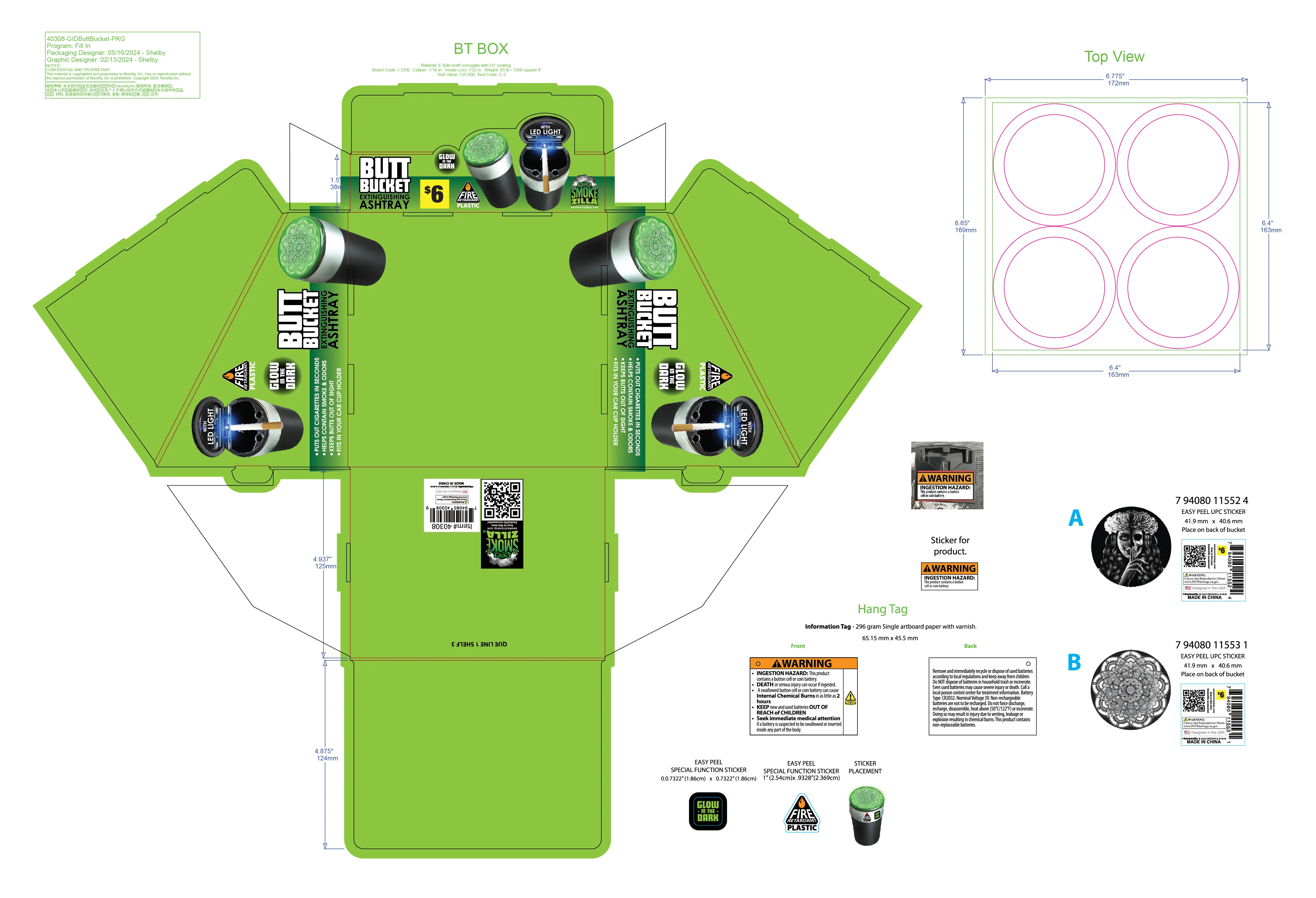 ITEM NUMBER 040308 GLOW IN THE DARK BUTT BUCKET D 2 PIECES PER DISPLAY WHOLESALE