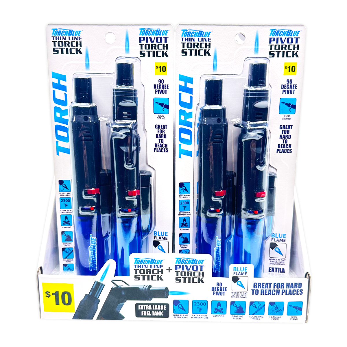 Thin Pivot Torch Stick Lighter 2 Pack Set - 10 Packs Per Retail Ready Display 41524