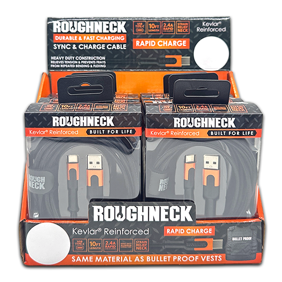 ITEM NUMBER 041593D ROUGHNECK 10FT USB-TO-USB-C CABLE 6 PIECES PER DISPLAY