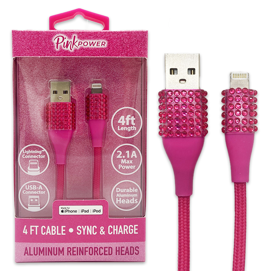 Car Charger / Wall Charger / Charging Cable Pink Power Assortment - 20 Pieces Per Retail Ready Display 88527