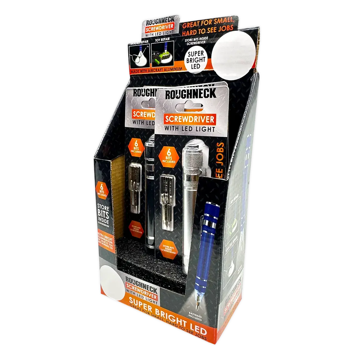 Screwdriver with LED Light - 4 Pieces Per Retail Ready Display 41667 ROUGHNECK