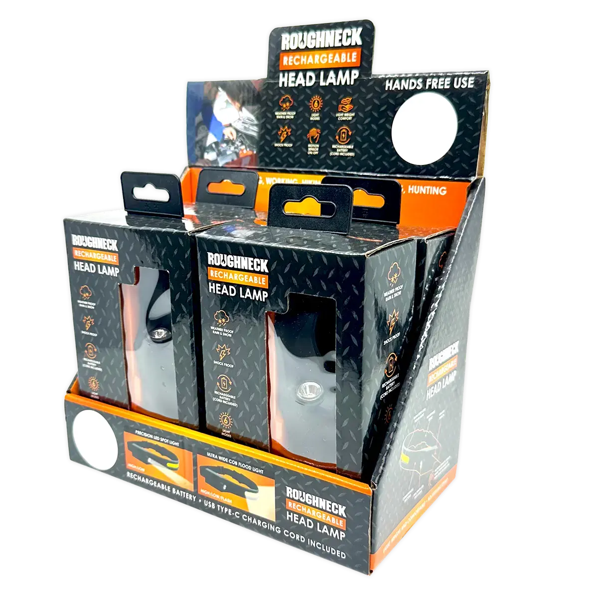 Headlamp Flashlight with Motion Sensor - 4 Pieces Per Retail Ready Display 41671 ROUGHNECK