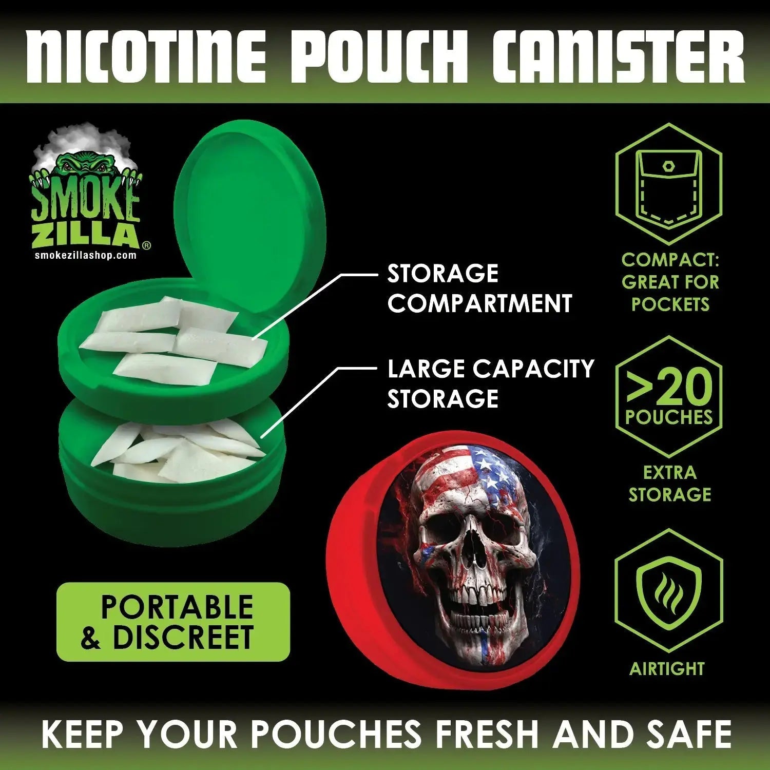 Nicotine Pouch and Storage Canisters - 4 Pieces Per Retail Ready Display 41784 SMOKEZILLA