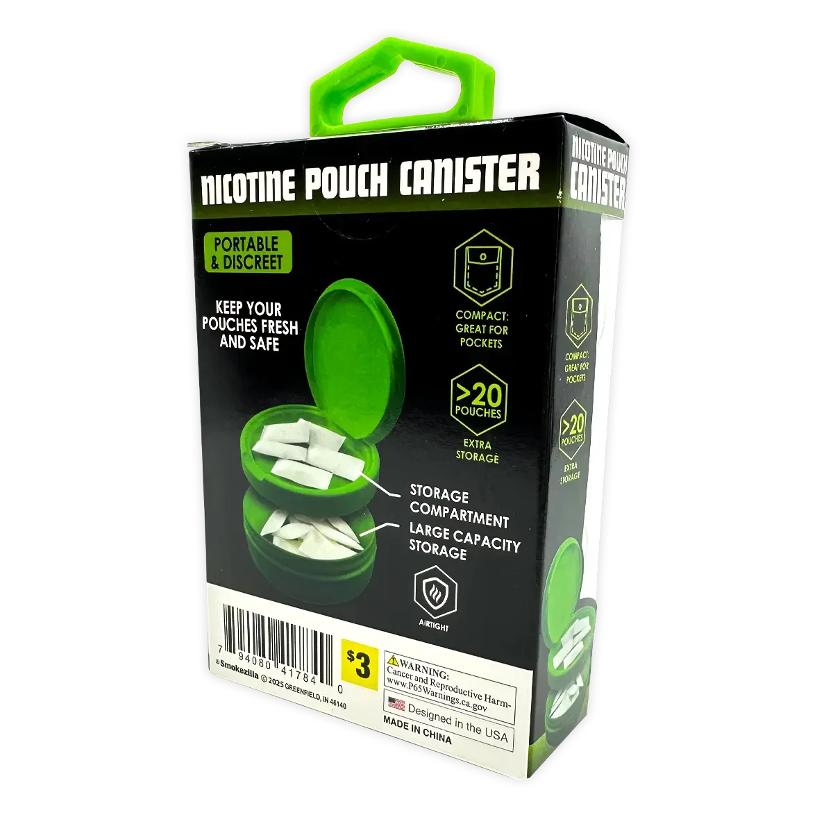 Nicotine Pouch and Storage Canisters - 4 Pieces Per Retail Ready Display 41784 SMOKEZILLA