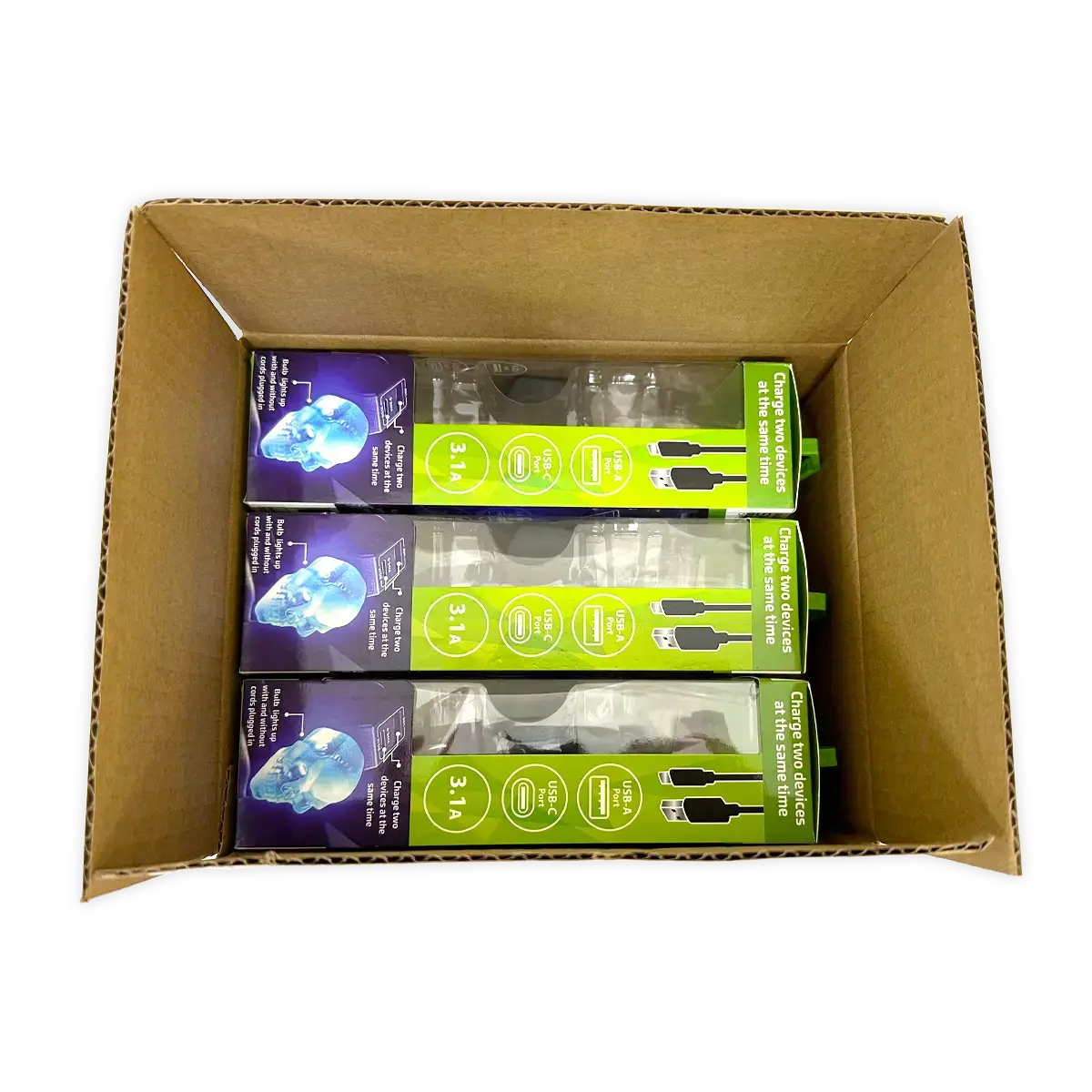 Car Charger Dual Port USB / USB-C LED Skull 3.1 Amp - 3 Pieces Per Pack 41785 GADGET GEAR