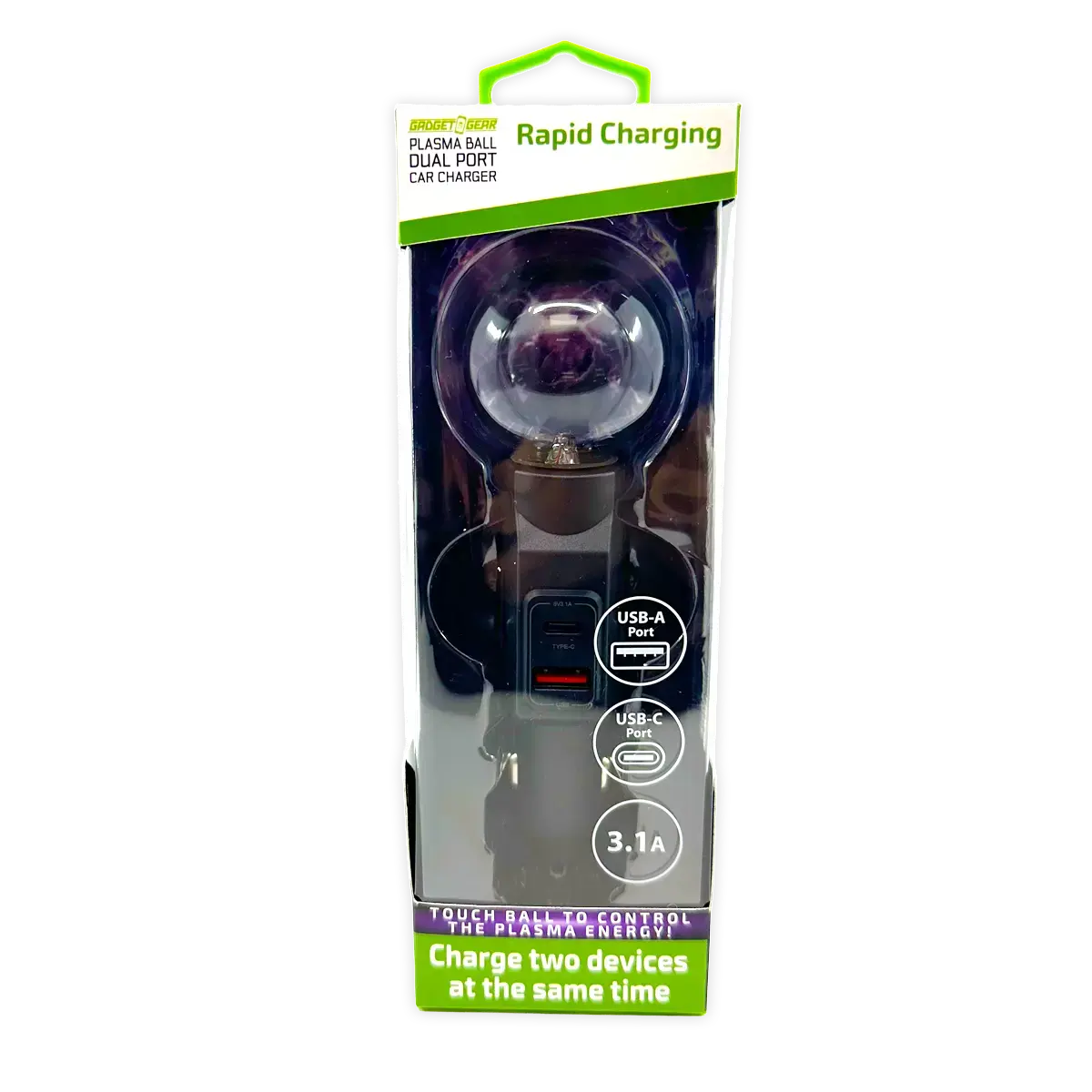 Car Charger Dual Port USB-A/USB-C 3.1-Amp Plasma Ball - 3 Pieces Per Pack 41786 GADGET GEAR
