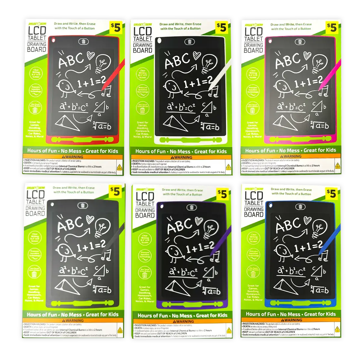 Reusable LCD Drawing Tablet - 6 Pieces Per Retail Ready Display 41798 GADGET GEAR